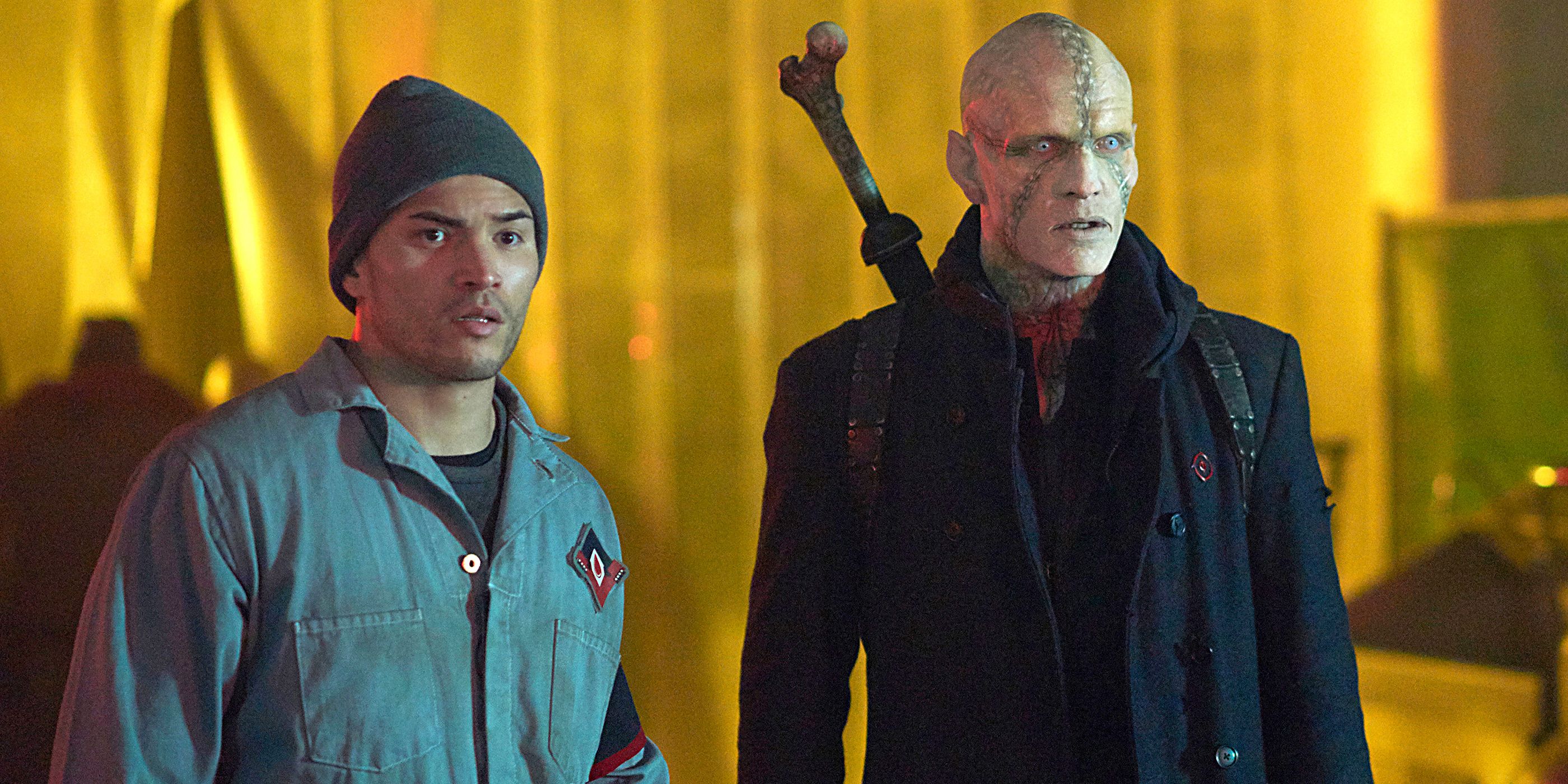 Miguel Gomez and Rupert Penry Jones standing next to each other in The Strain