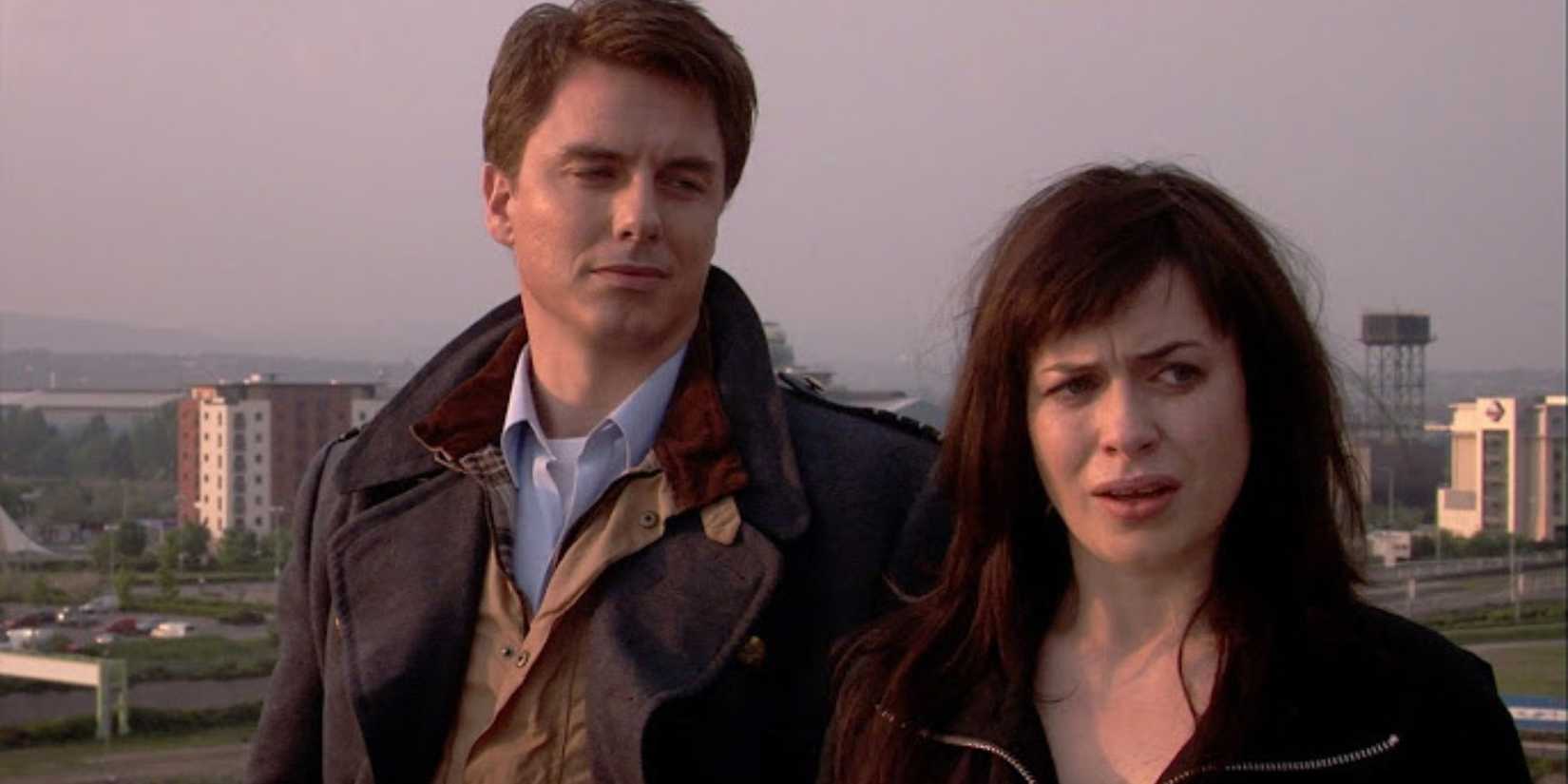 John Barrowman as Jack Harkness and Eve Myles as Gwen Cooper on 'Torchwood.'