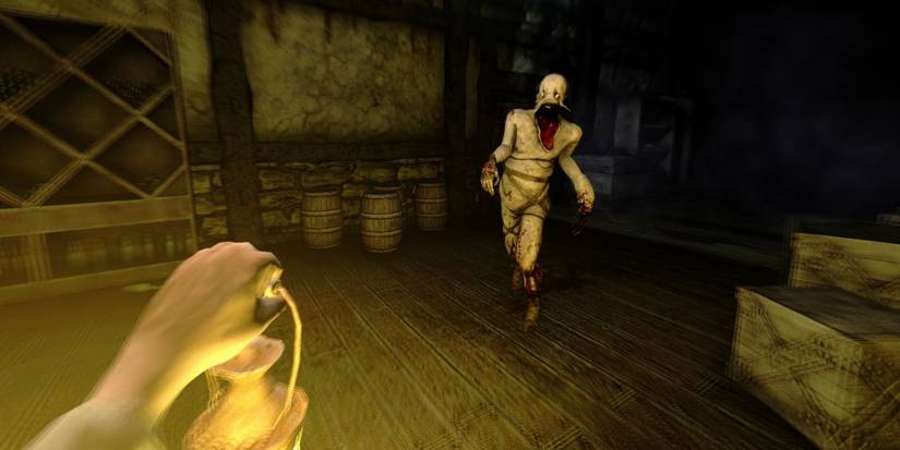 A creature running at the player in Amnesia: The Dark Descent