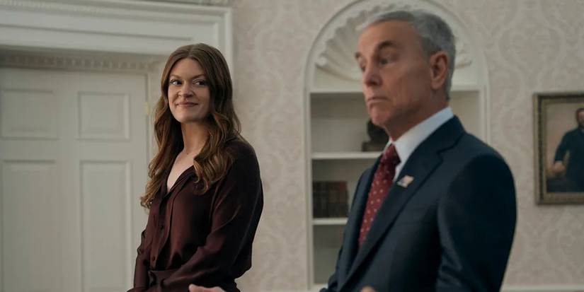 Ashley looking at president Calhoun in 'The Boys' season 5 episode 7