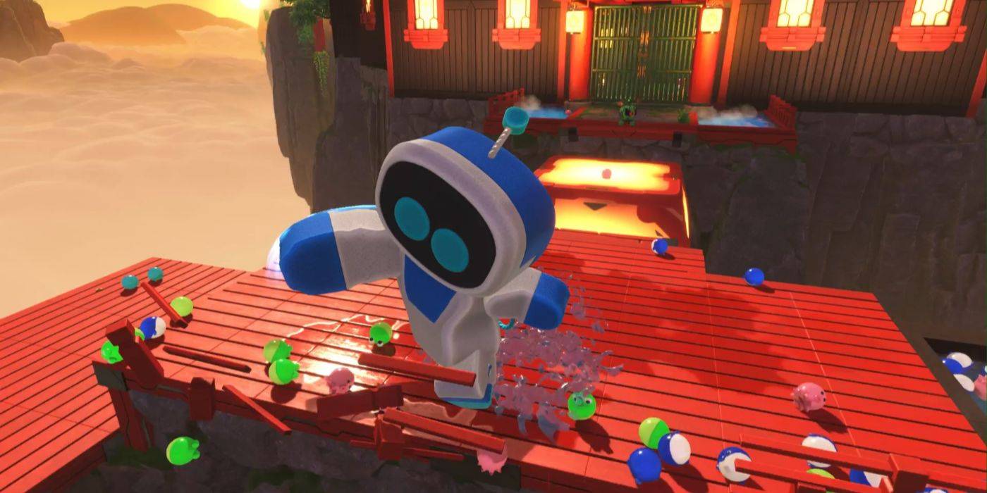 A giant robot crushing things in Astro Bot