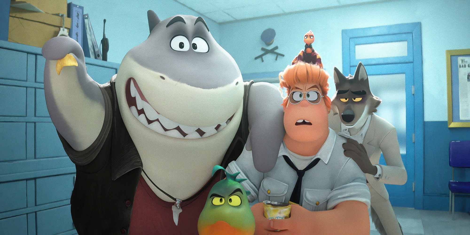 The Bad Guys in an office with Police Chief Luggins in The Bad Guys 2