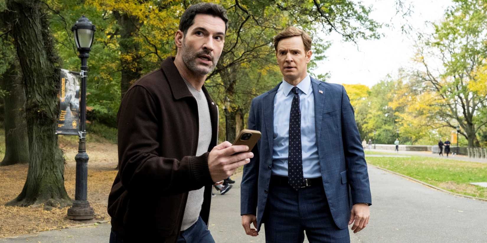 Tom Ellis as CIA Agent Colin Glass standing in front of Nick Ghelfuss as FBI Special Agent Bill Goodman in CIA