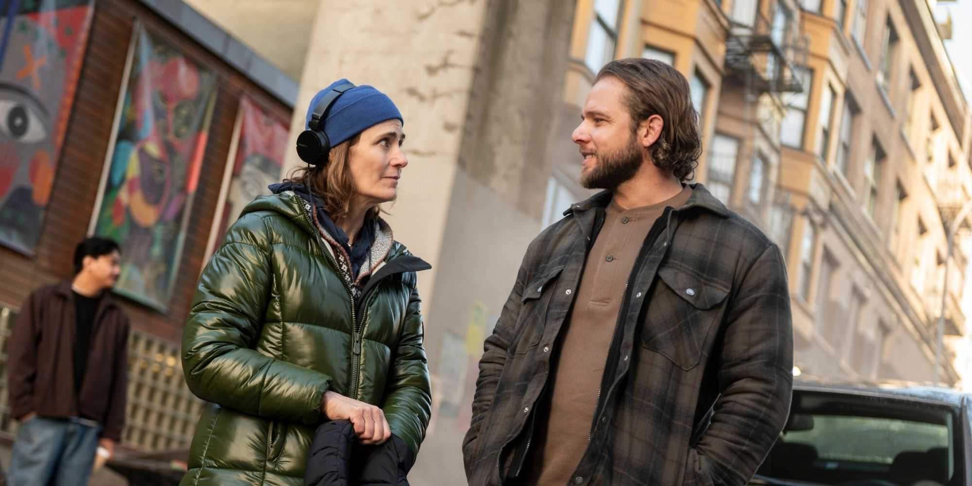 "Best Man" -- Coverage of the CBS Original Series FIRE COUNTRY, scheduled to air on Friday, May 8 (9:00-10:00 PM, ET/PT). Pictured (L-R): Diane Farr (Director) and Max Thieriot as Bode Leone. Photo: Sergei Bachlakov/CBS ©2026 CBS Broadcasting, Inc. All Rights Reserved.