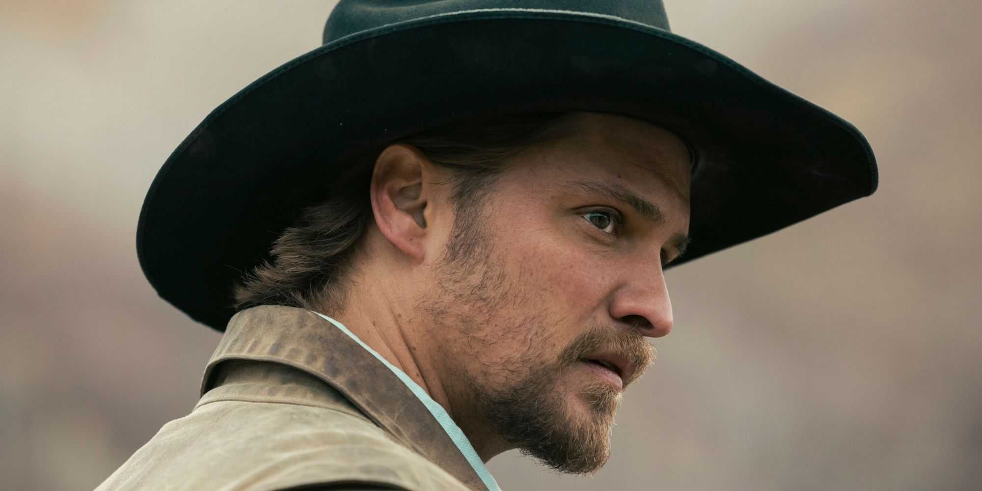 "Wolves at the Door" -- CBS Original Series MARSHALS, scheduled to air on Sunday, May 24 (8:00-9:00 PM, ET/PT). Pictured (L-R): Luke Grimes as Kayce Dutton and Brecken Merrill as Tate Dutton. Photo: Fred Hayes/CBS ©2025 CBS Broadcasting, Inc. All Rights Reserved.