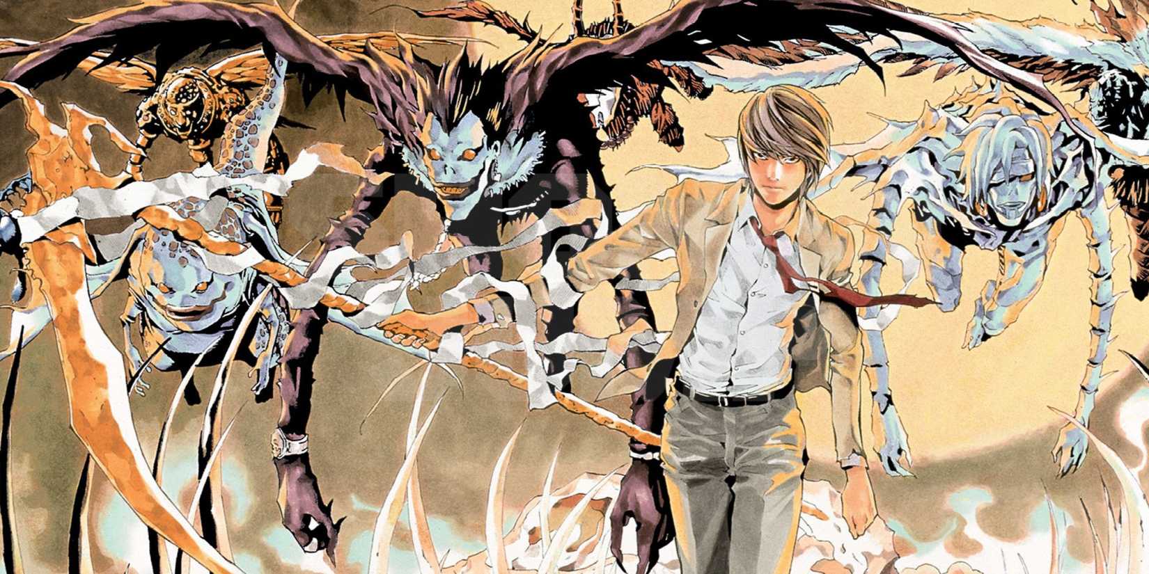 Light, Ryuk, and other shinigami in Death Note manga