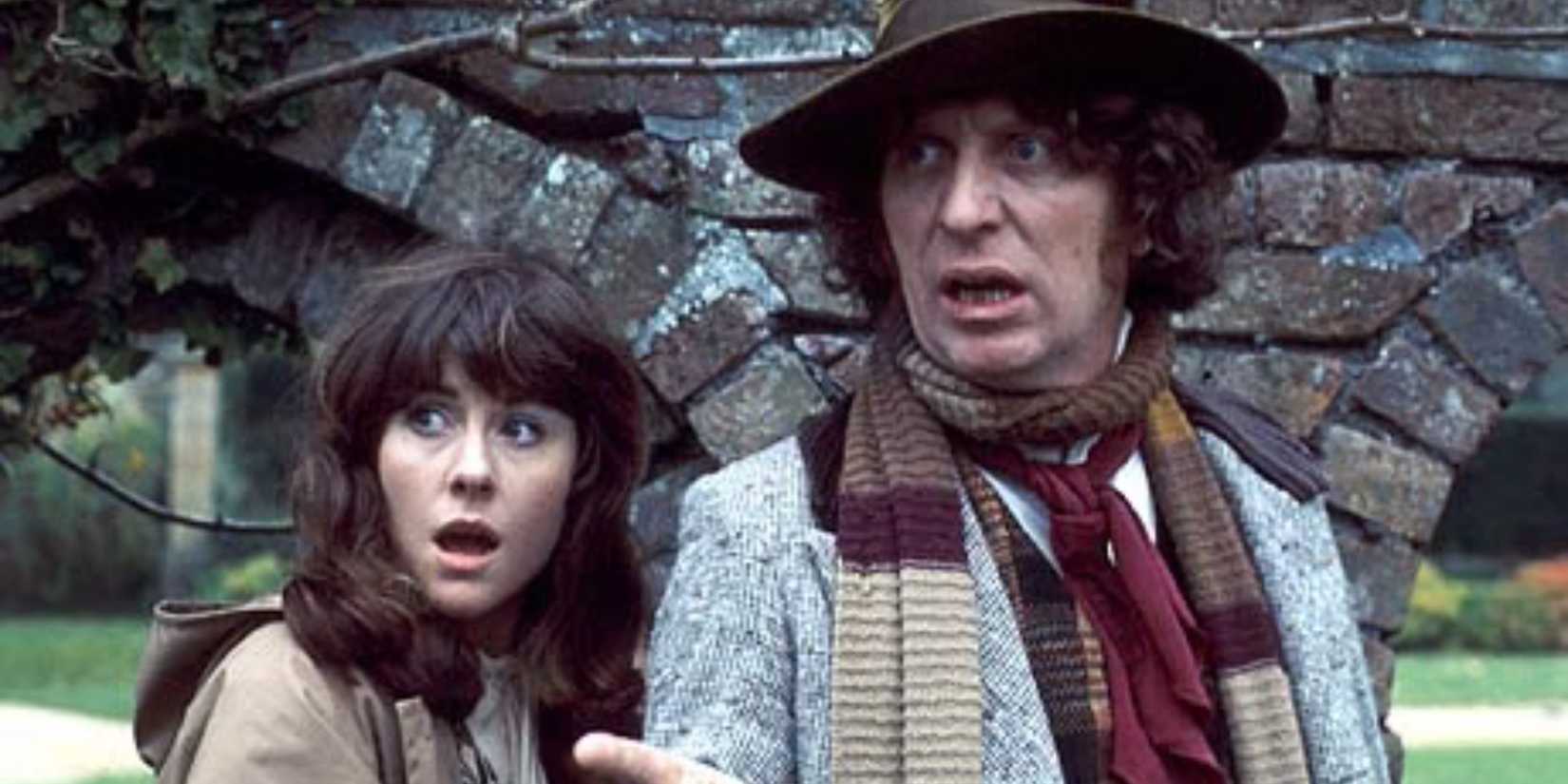 Elisabeth Sladen as Sarah Jane Smith and Tom Baker as the Doctor in 'Doctor Who.'