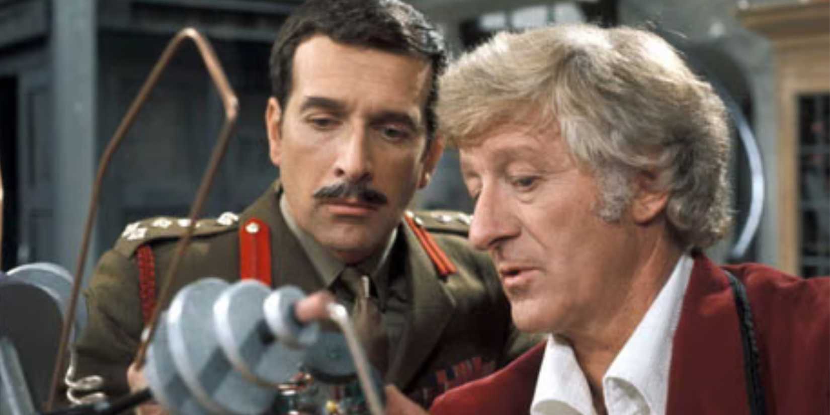 Nicholas Courtney as Alistair Gordon Lethbridge-Stewart and Jon Pertwee as the Doctor in 'Doctor Who.'