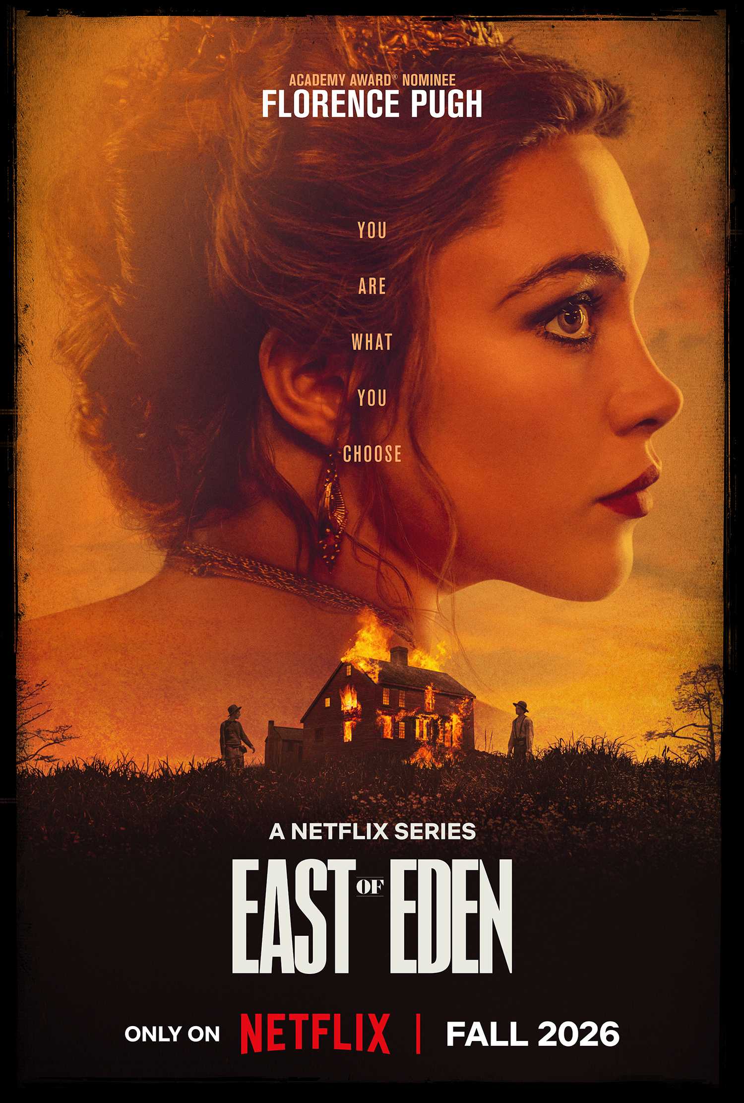 Florence Pugh as Cathy Ames in the poster for Netflix's East of Eden.
