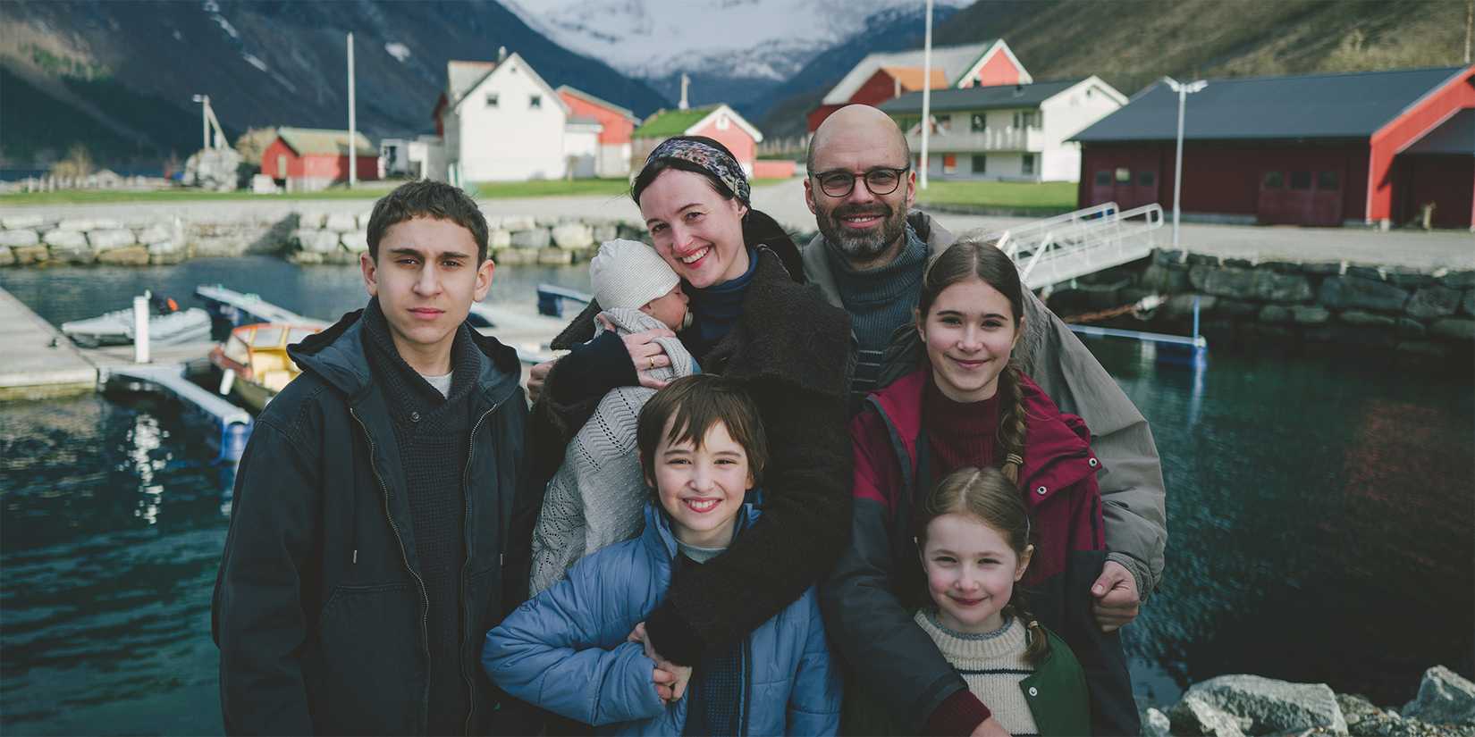 Renate Reinsve and Sebastian Stan with their characters' children in Fjord