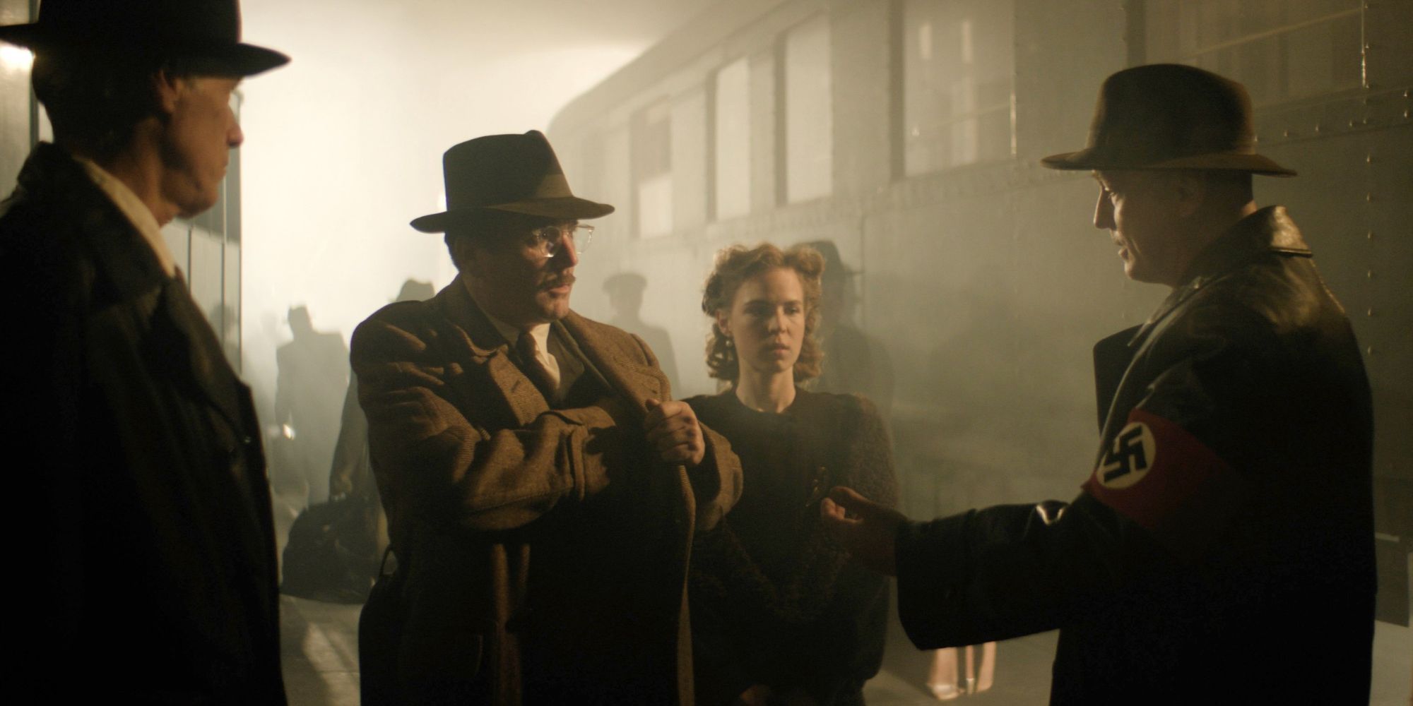 William Shirer being confronted by the Gestapo in Hitler and the Nazis.