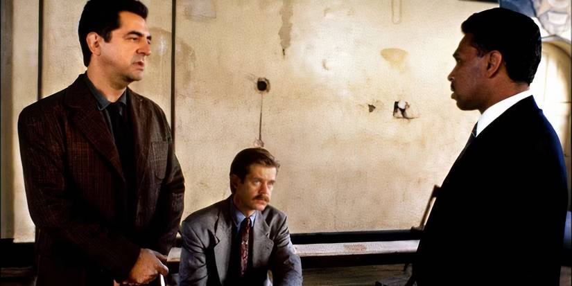 Joe Mantegna as Bobby Gold, William H. Macy as Tim Sullivan, and Ving Rhames in 1991 crime drama film Homicide