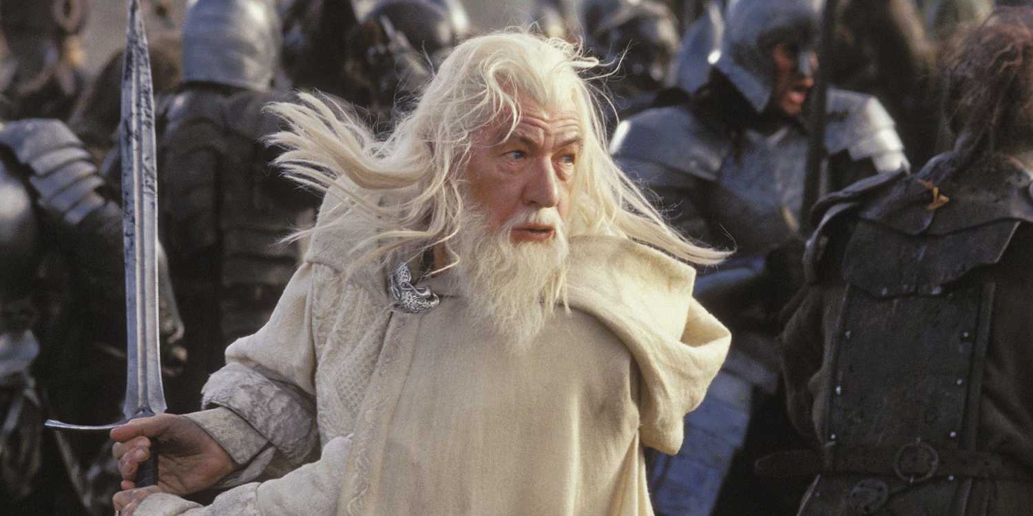 Ian Mckellen wielding a sword in The Lord of the Rings the Return of the King