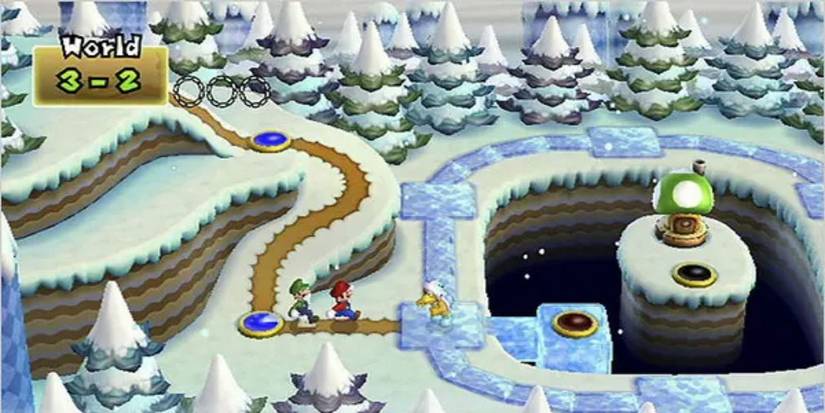 Mario and Luigi walking around an ice world in New Super Mario Bros. Wii