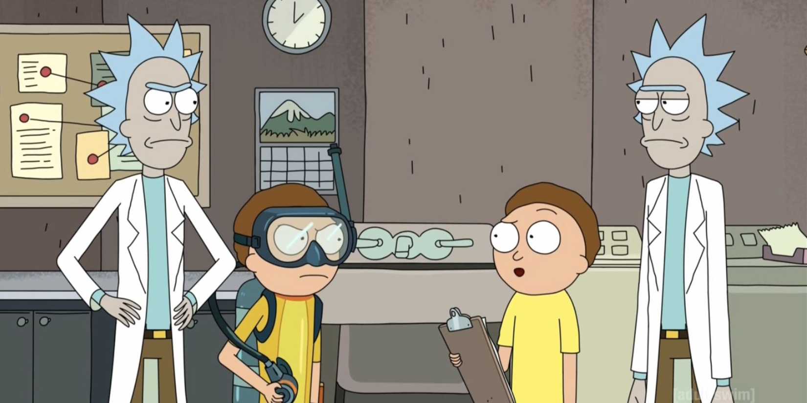 Two pairs of Ricks and Mortys in 'Rick and Morty'