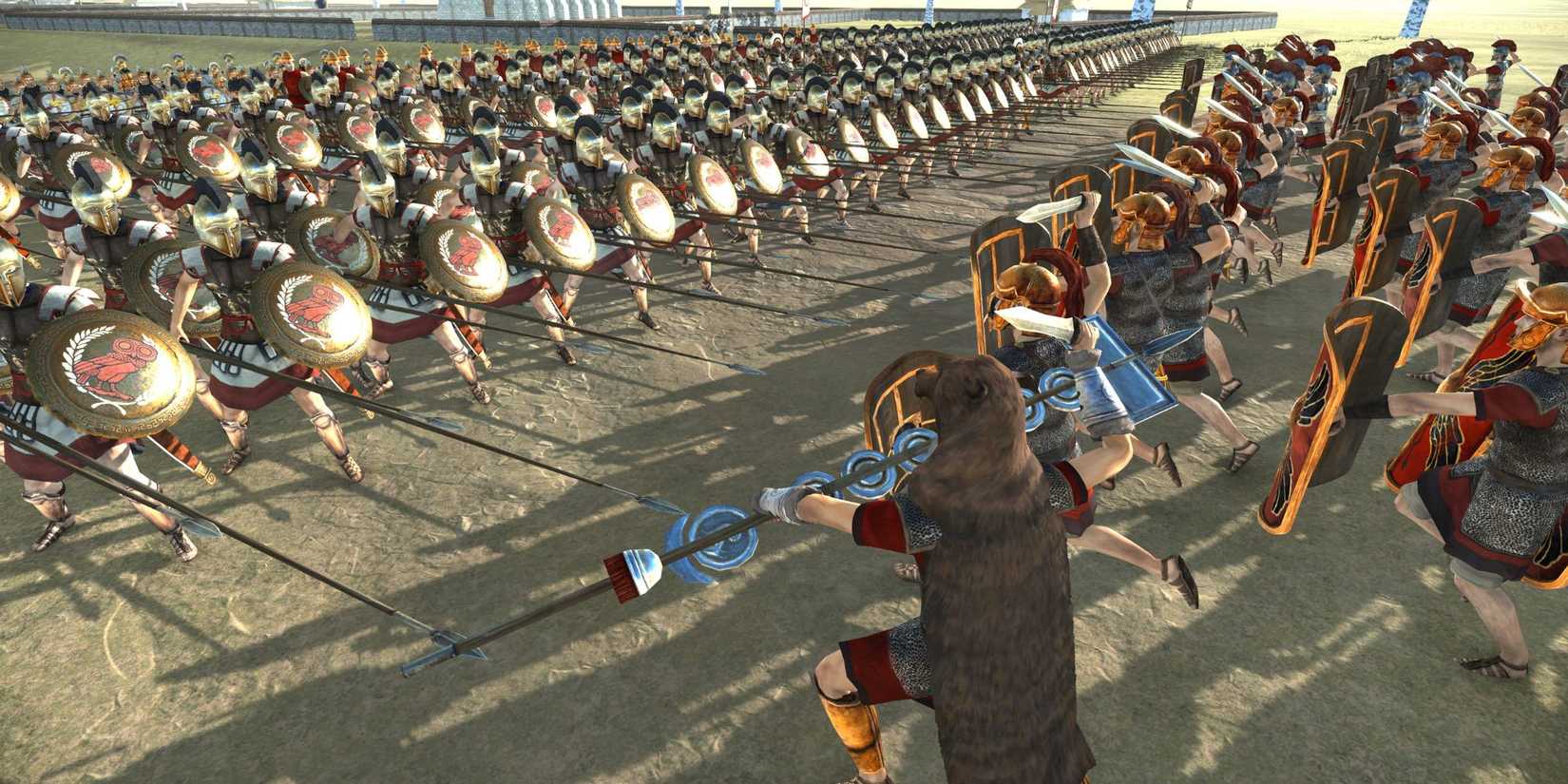 Roman soldiers clash with Greek warriors in 'Rome: Total War'