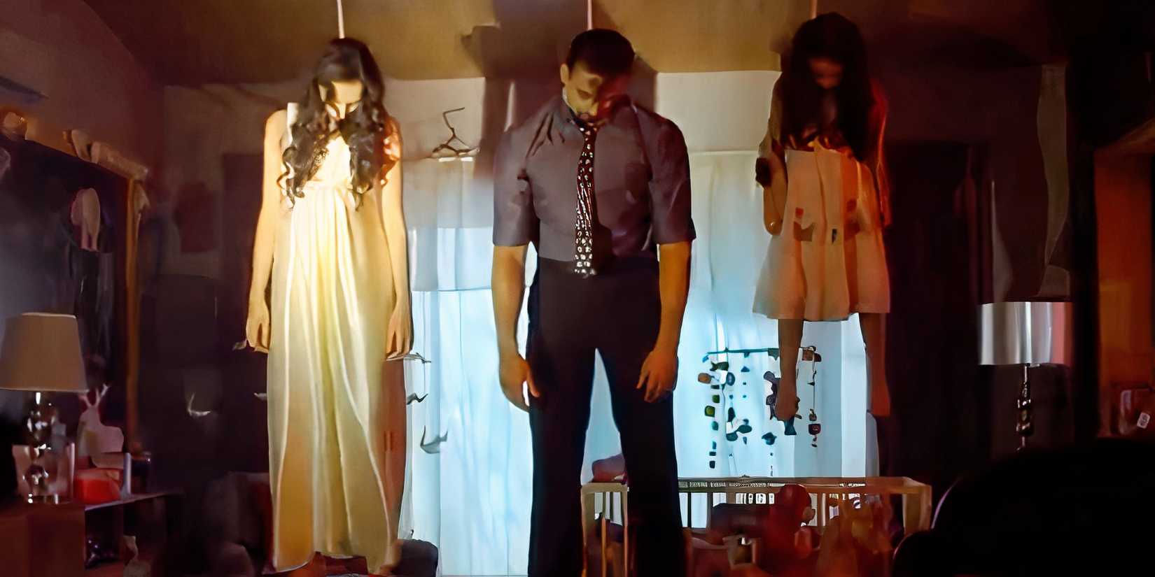 Three corpses hanging in the tamil language Indian film Pizza 