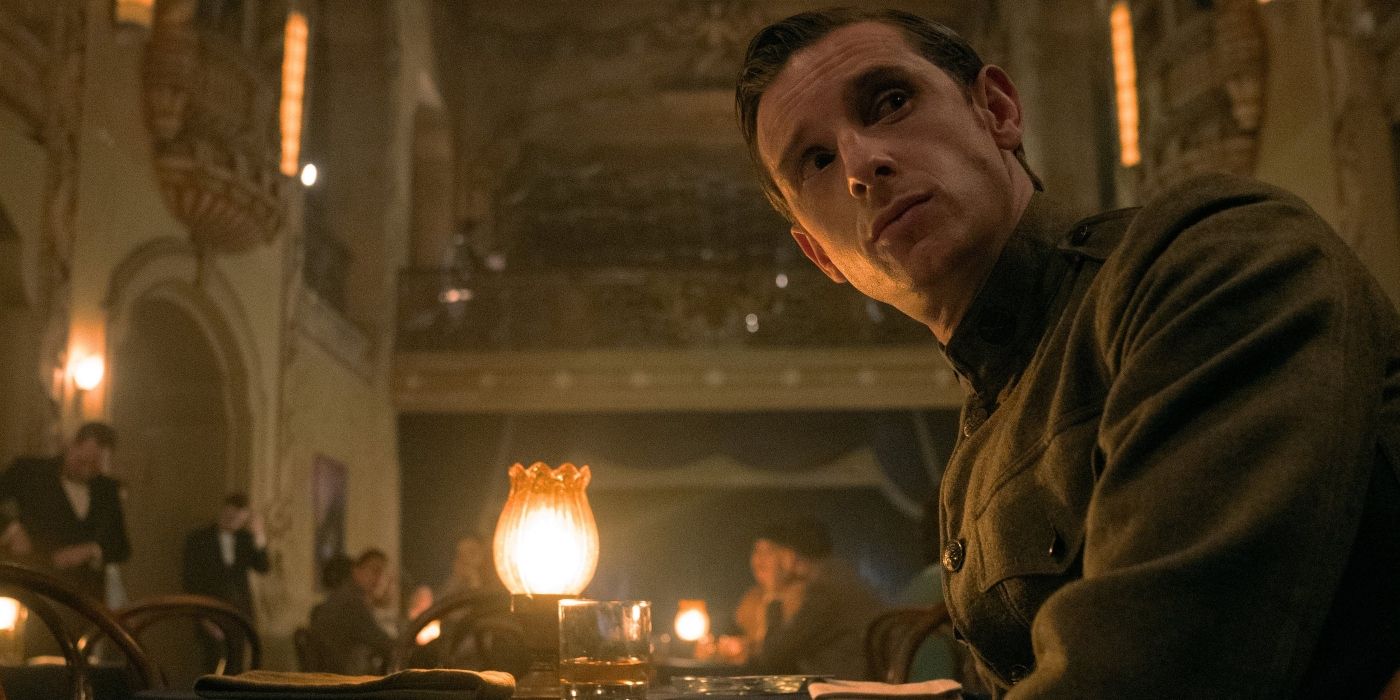 Jamie Bell in a WWI uniform in a club in 'Shining Girls'