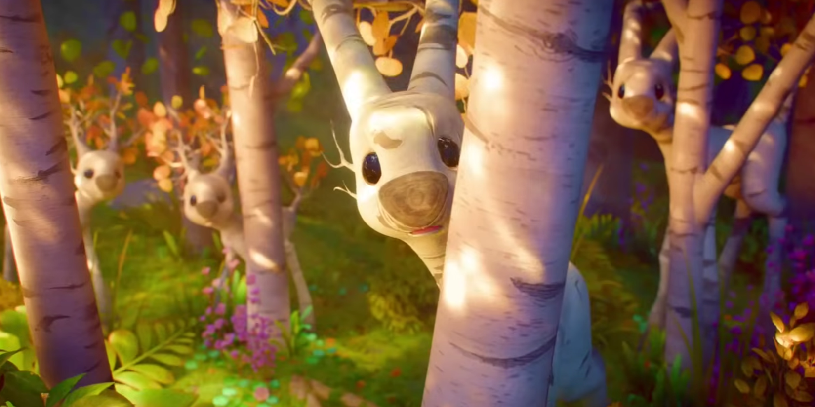 A herd of Tree Deer look out from behind trees
