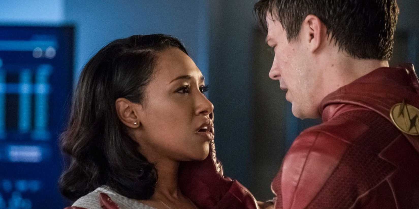 Barry Allen, sweaty, holding Iris West's face in his hands in The Flash Season 4, Episode 15