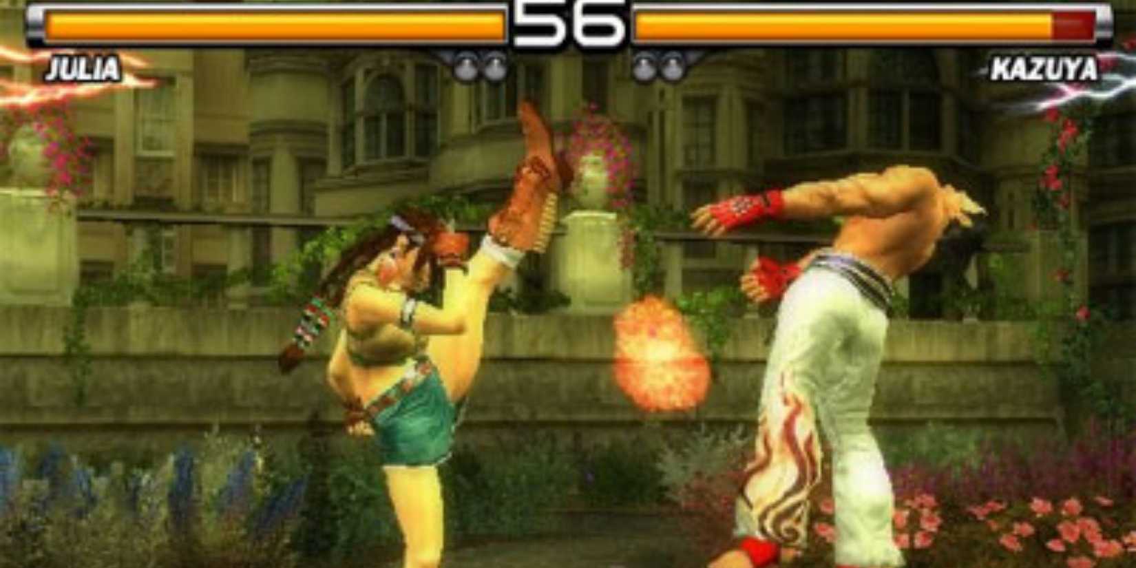 Julia kicking Kazuya in Tekken 5