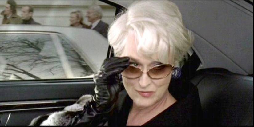 Miranda Priestly (Meryl Streep) in the limo in Paris in 'The Devil Wears Prada'