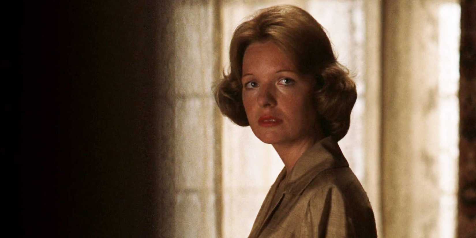Diane Keaton crying and looking intently in The Godfather