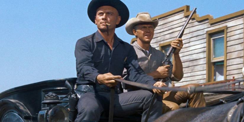 Yul Brynner as Chris Adams and Steve McQueen as Vin Tanner in The Magnificent Seven