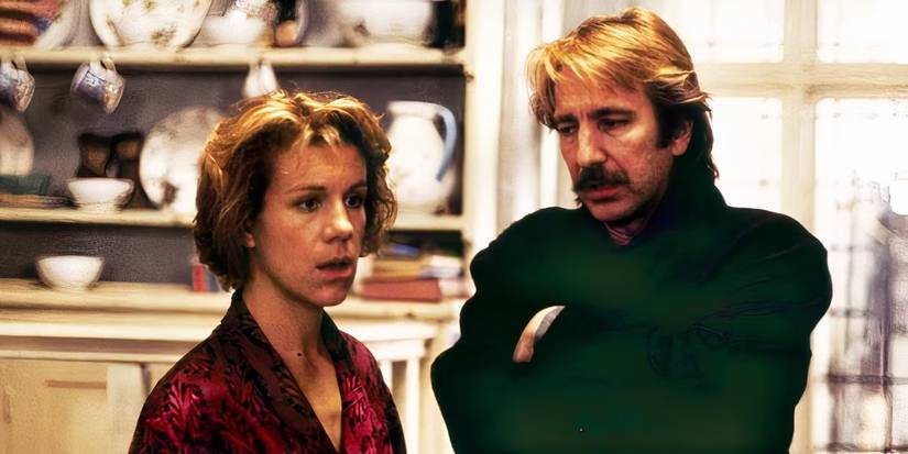 A man and a woman looking serious in Truly Madly Deeply - 1990 