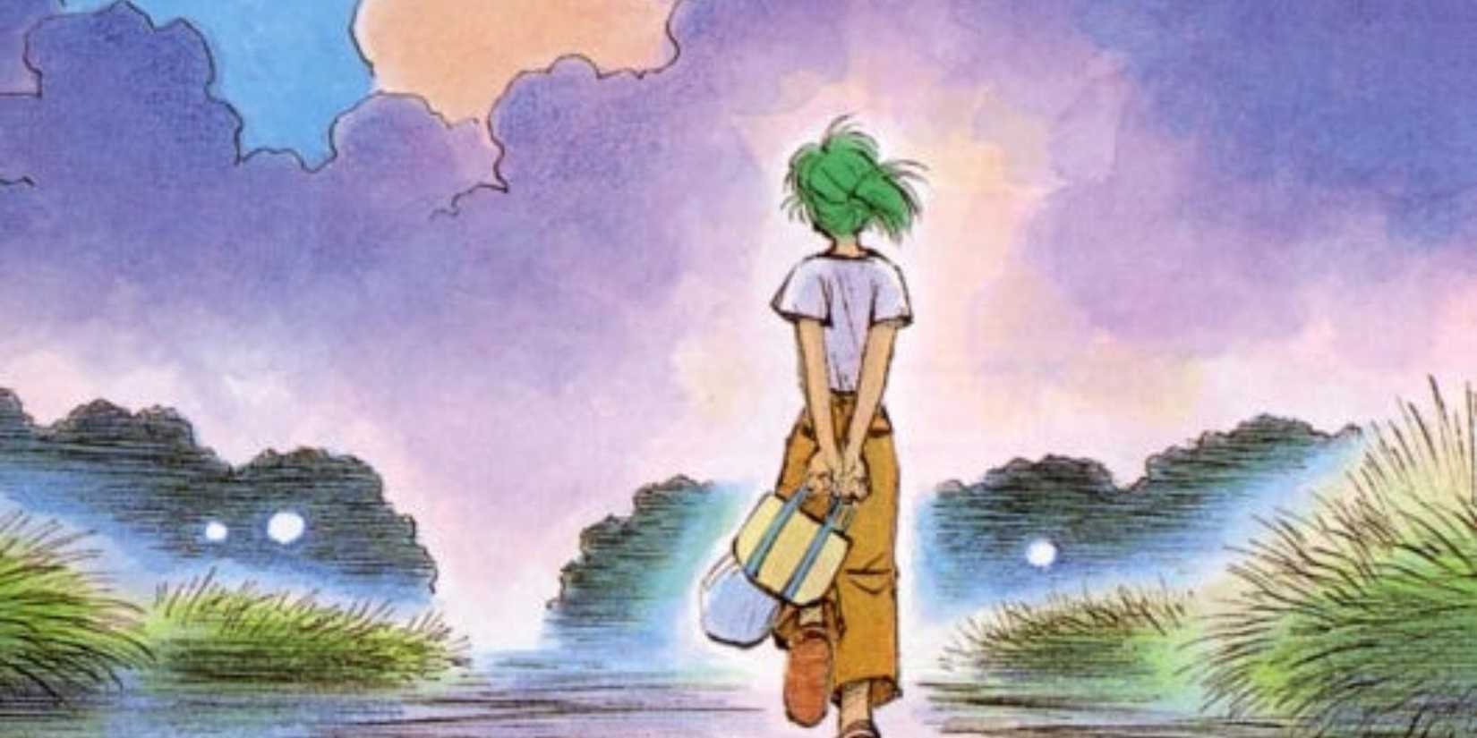 A girl walking through a meadow in Yokohama Kaidashi Kikou