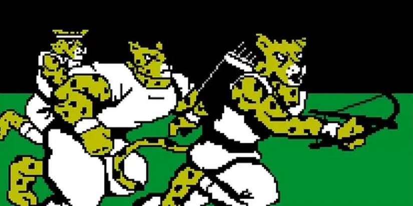 Three anthropomorphic Cheetah Men running into battle in one of the games on notorious multicart video game compilation "Action 52"