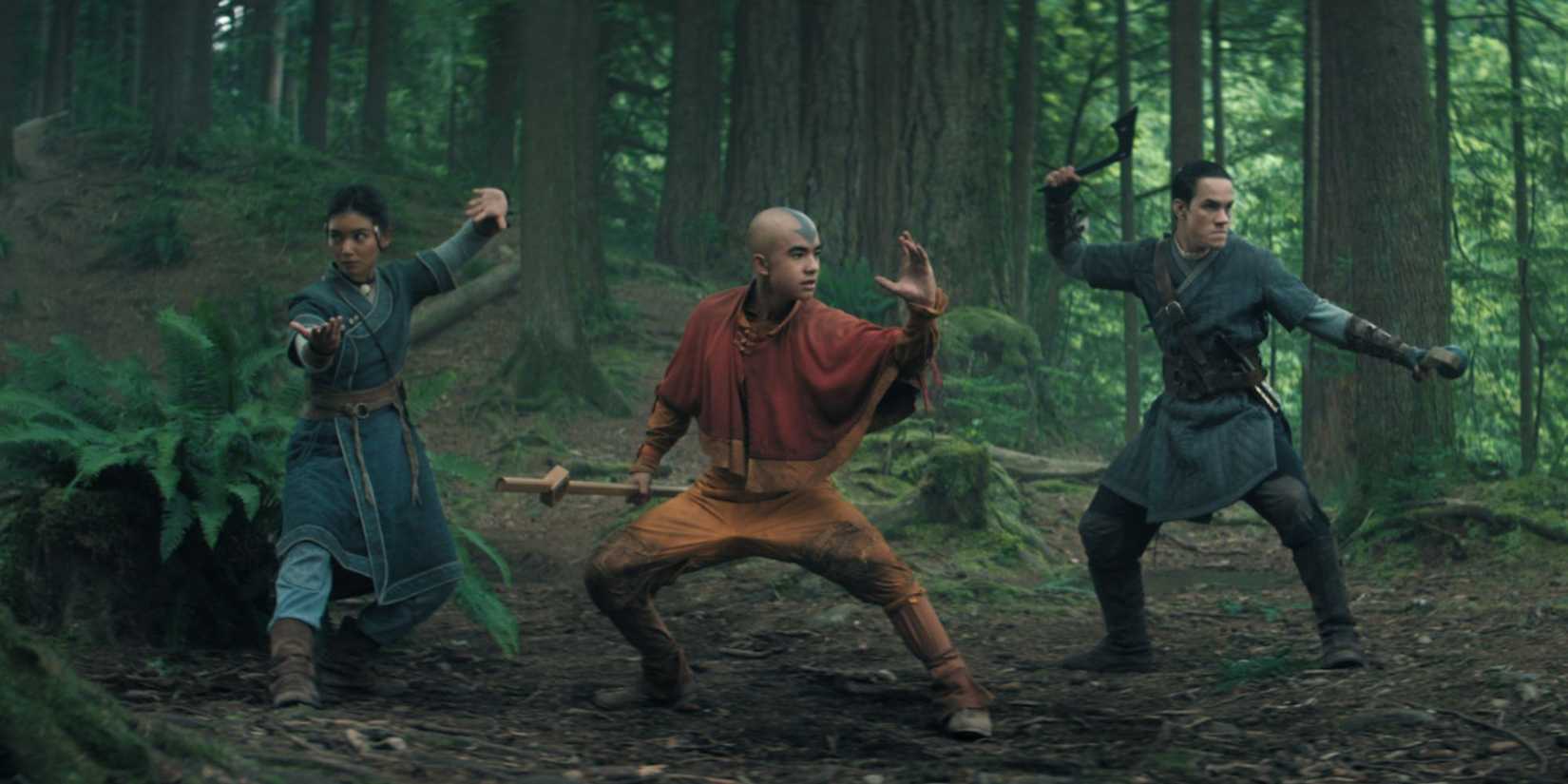 Katara, Aang, and Skokka ready for battle