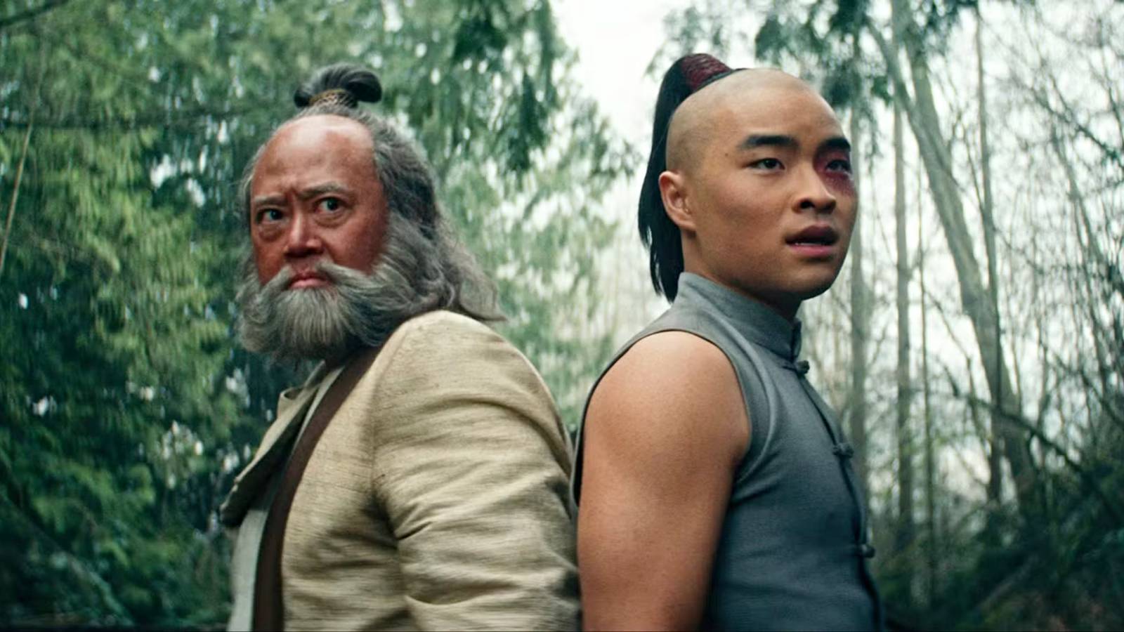 Paul Sun Hyung Lee and Dallas Liu in Avatar: The Last Airbender Season 3
