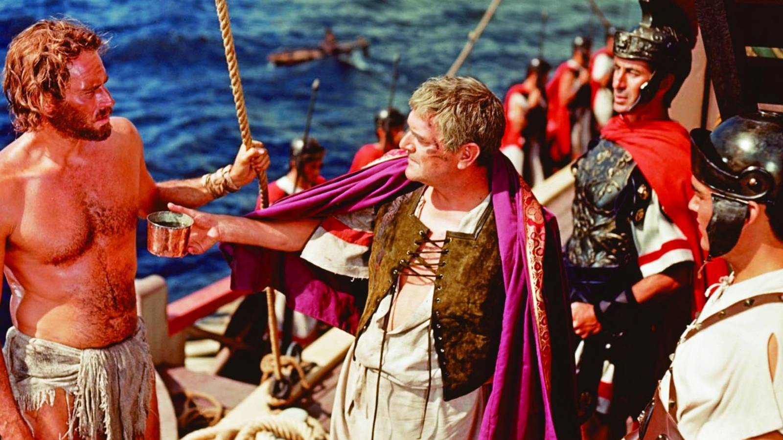 Judah Ben-Hur (Charlton Heston) on a Roman slave vessel in 'Ben-Hur' (1959)