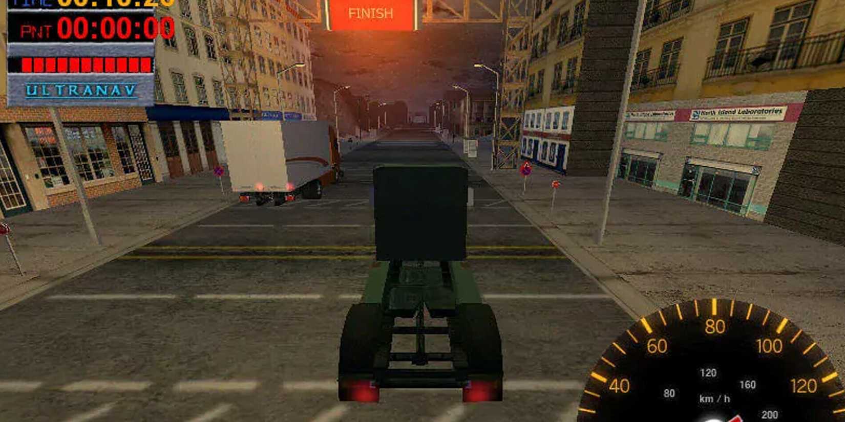 A low-polygon truck about to partake in a race in 'Big Rigs: Over the Road Racing'