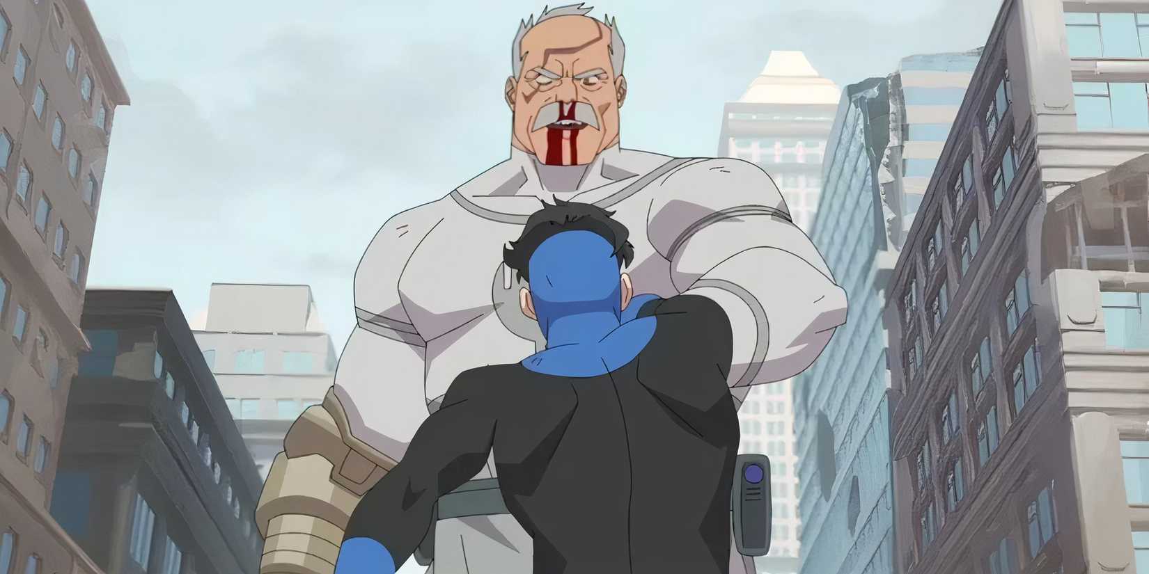 Conquest catching Invincible's punch in Invincible Season 3, Episode 8