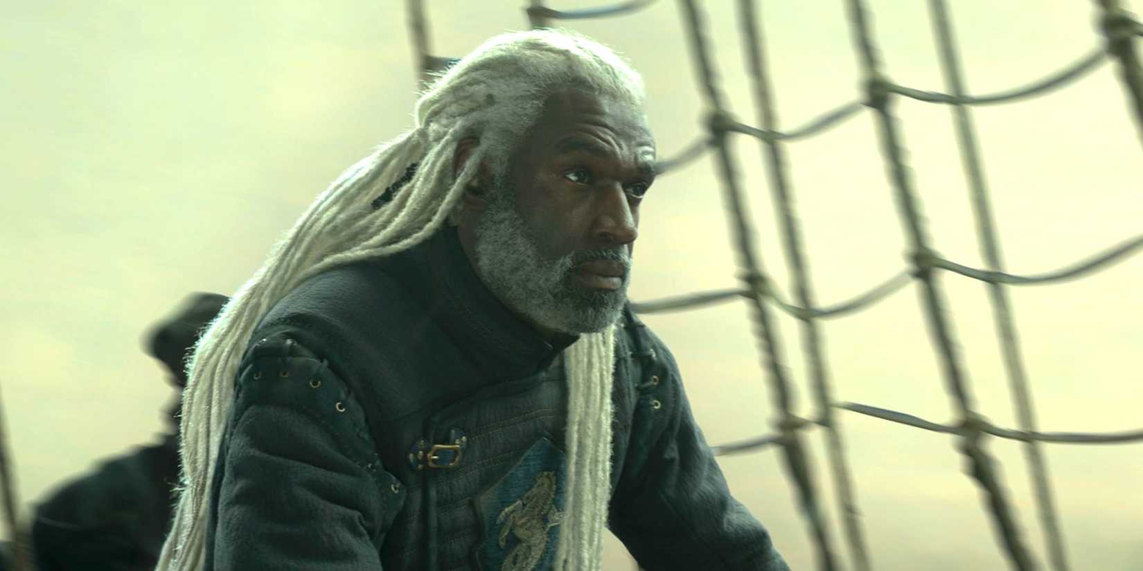 Corlys Velaryon sitting on his ship in House of the Dragon.