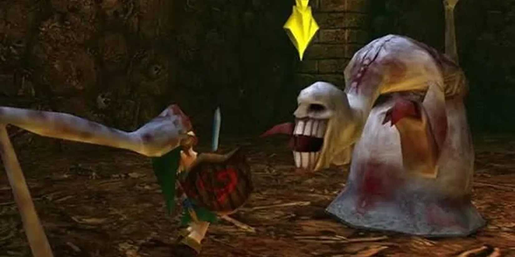 Link facing off against a dead hand in 'Ocarina of Time'