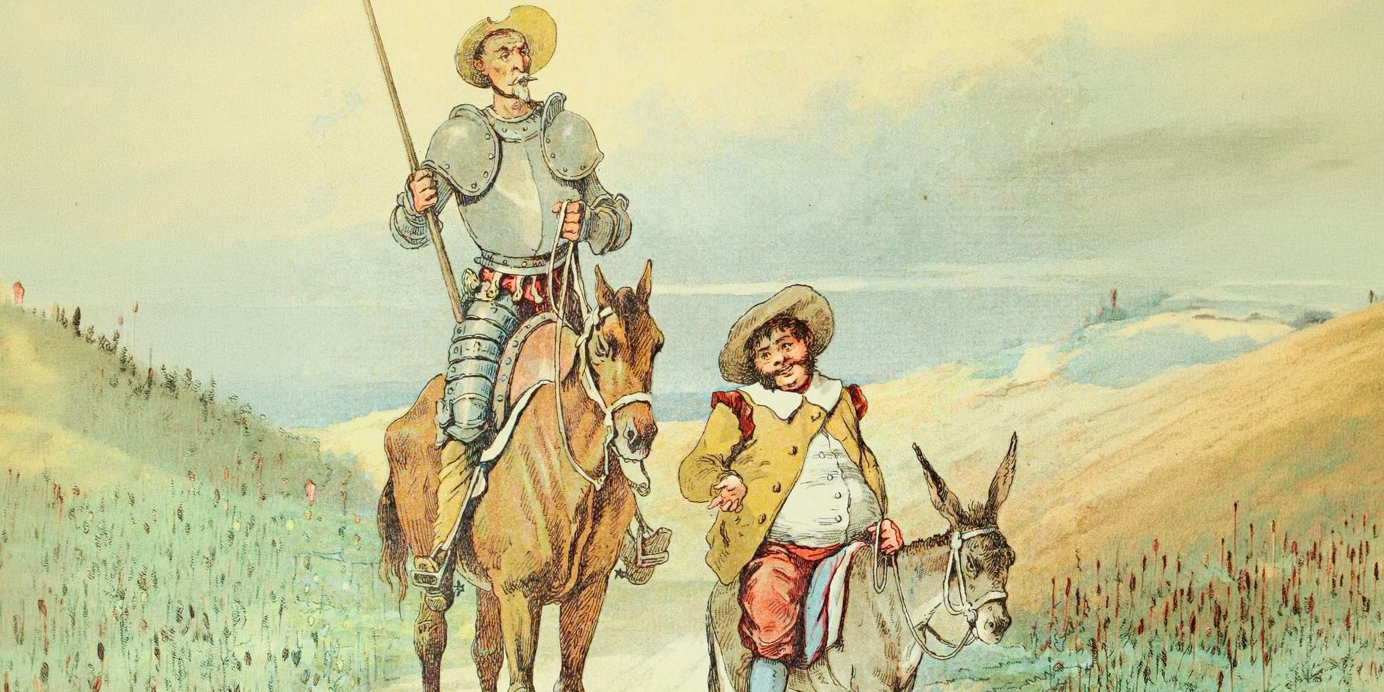 Don-Quixote and Sancho Panza in the book cover of Don Quixote