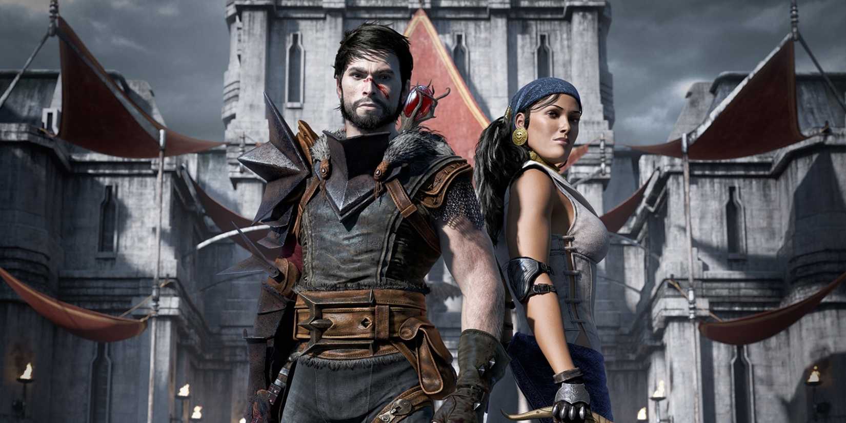 Hawke and Isabella at Kirkwall in Dragon Age 2