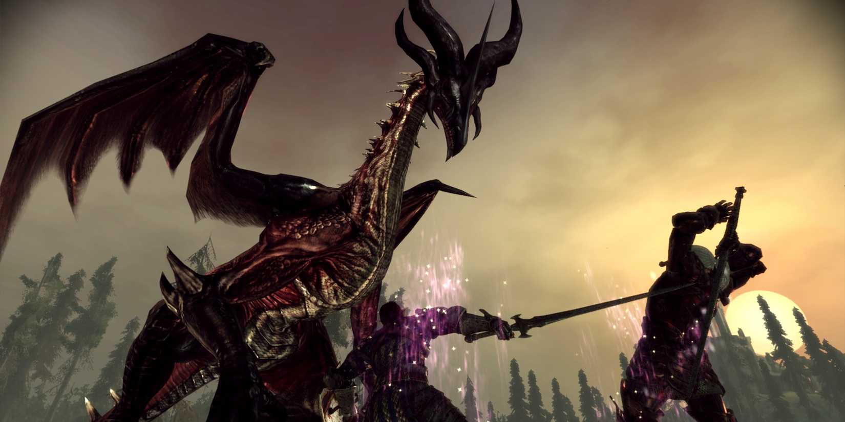 The Warden fighting Urthemiel in Dragon-Age-Origins