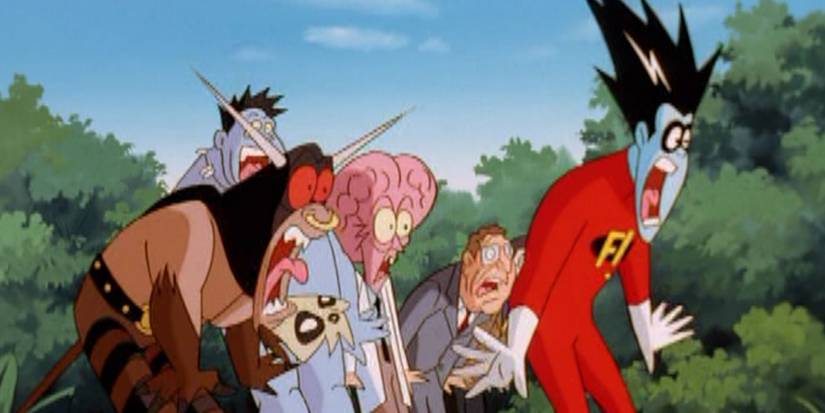 Characters looking shocked in an episode of 'Freakazoid!"