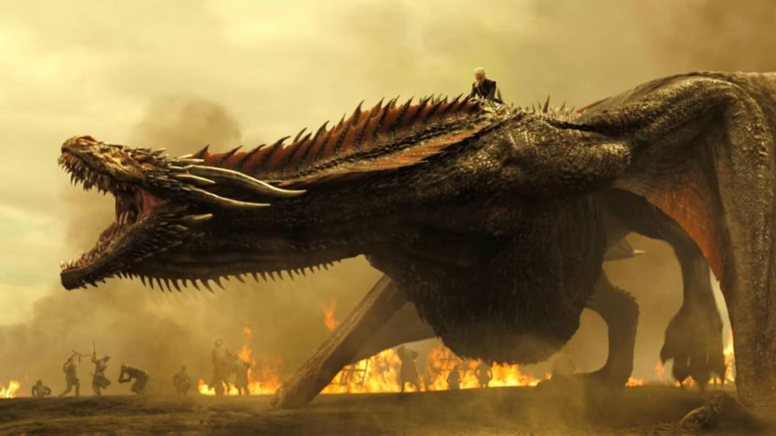 Daenerys Targaryen riding Drogon into battle in 'Game of Thrones'.