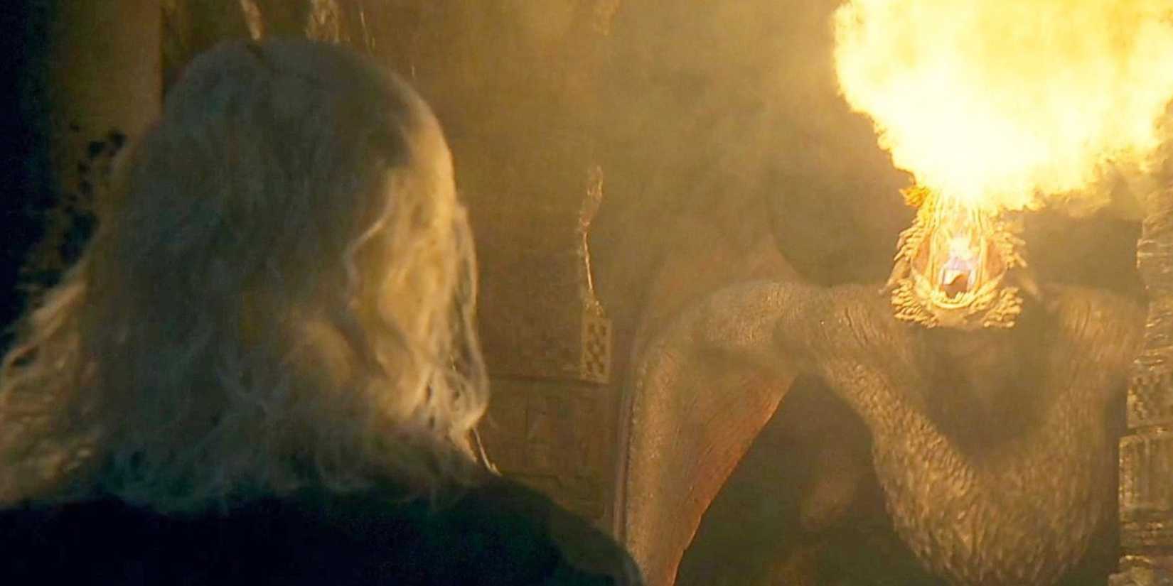 Dreamfyre breathing fire at Aemon Targaryen