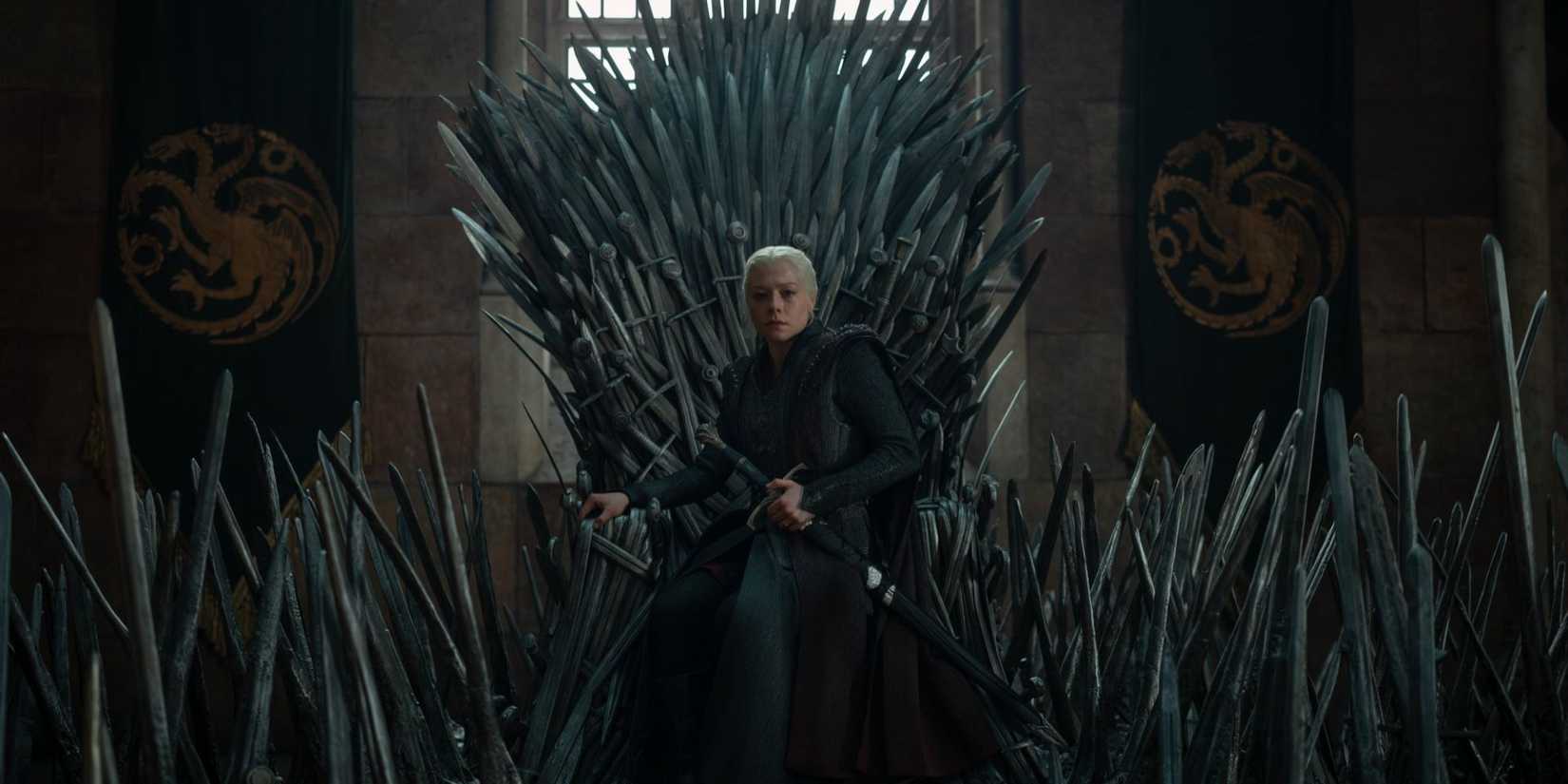 Rhaenyra Targaryen on the Iron Throne in 'House of the Dragon' Season 3.