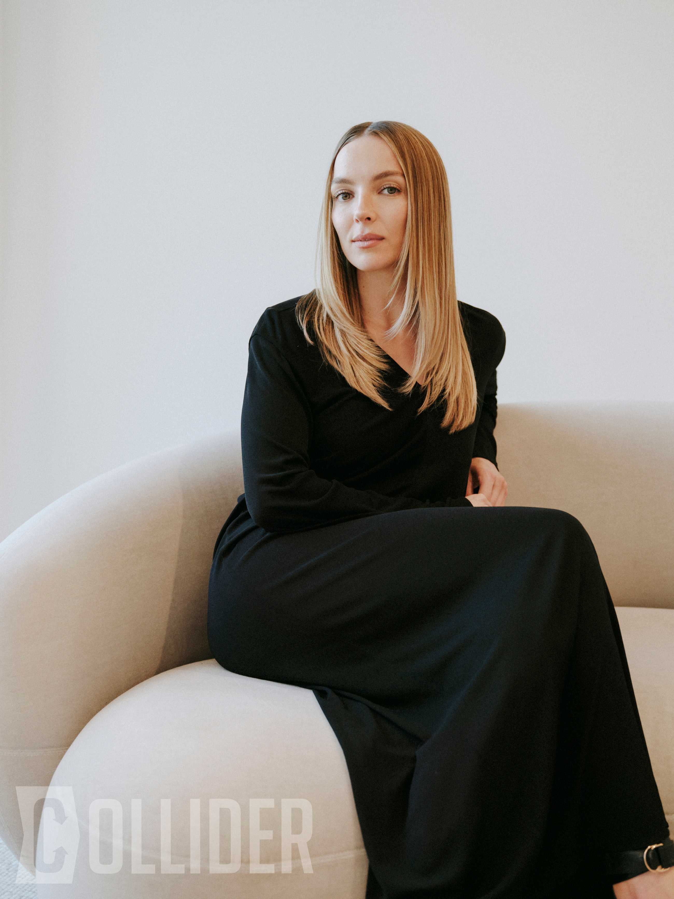 Jodie Comer photographed by Celeste Sloman for Collider on June 9, 2026, at the A24 offices in New York City.
