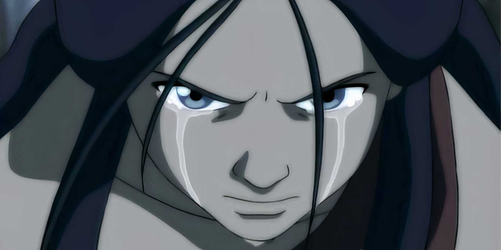 A close-up shot of Katara crying in Avatar: The Last Airbender Season 3, Episode 8