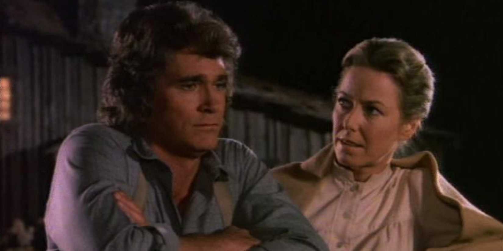 Michael Landon as Charles and Karen Grassle as Caroline Ingalls in the 'Little House on the Prairie' episode "The Legacy"