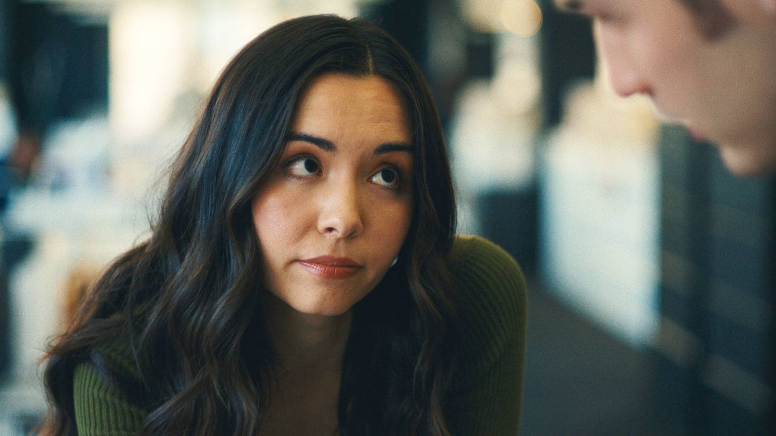 Kiarra Hamagami Goldberg looking up at Charlie Hall in Maximum Pleasure Guaranteed