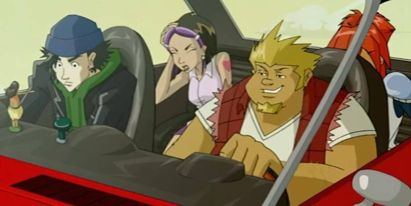 Three characters in a car in 'Megas XLR'